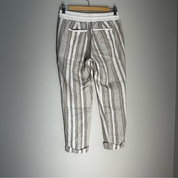 Athleta Bali Linen Ankle Pants Elastic Waist White Cream Striped Size 4 Women’s - Picture 7 of 12